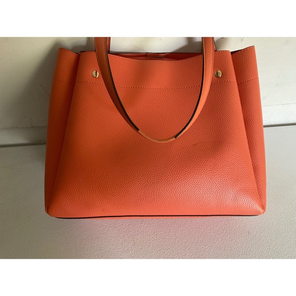 Nanette Lepore Coral Orange Pebbled Leather Bag Shoulder Purse Gold Hardware - Picture 4 of 8